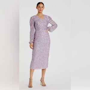 Mac Duggal Lavender Sequin Long Sleeve Dress